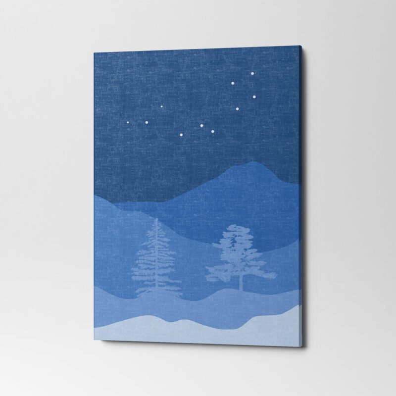 Abstract Mountain painting with Moon 3 Panel Canvas Wall Art - Image 3
