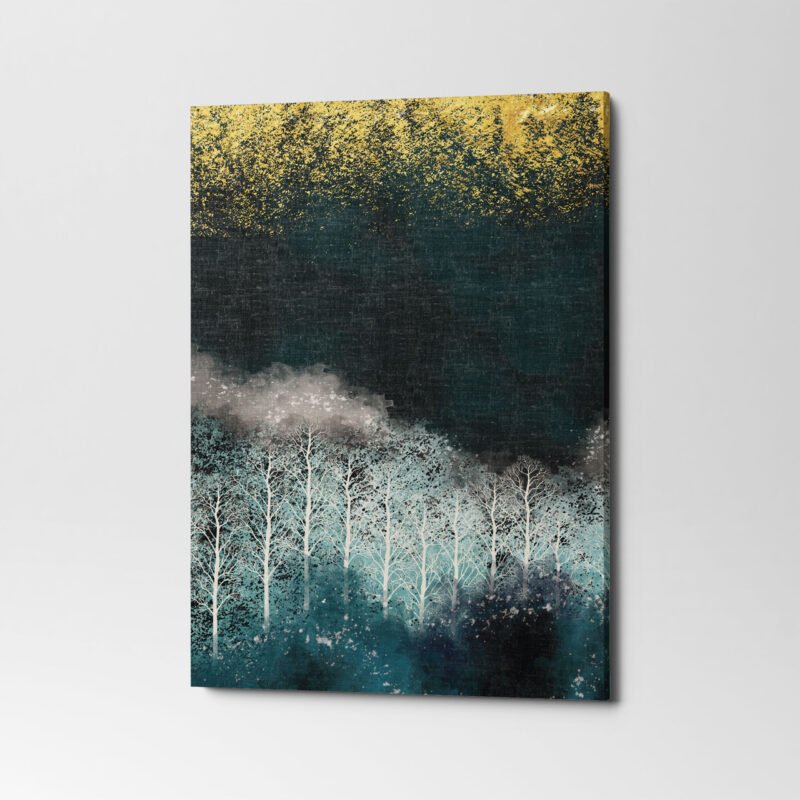 Christmas trees mountains and white moon in dark 3 Panel Canvas Wall Art - Image 2