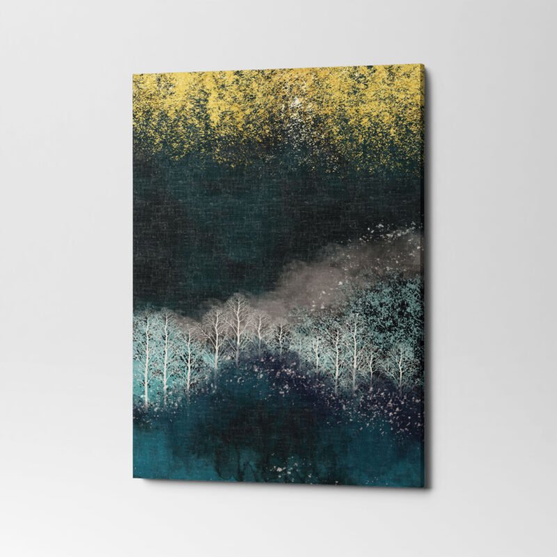 Christmas trees mountains and white moon in dark 3 Panel Canvas Wall Art - Image 4