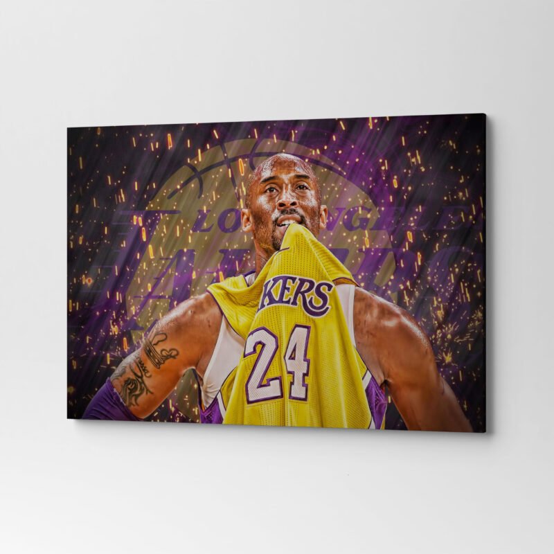 Kobe Bryant Biting his T-shirt 5 Panel Canvas Wall Art - Image 3