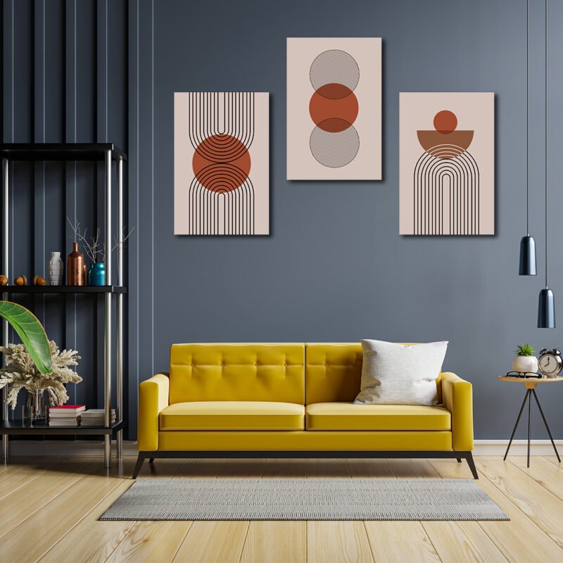 Set of mid century modern minimalist 3 Panel Canvas Wall Art