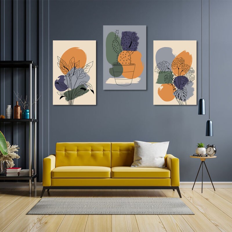 Hand drawn minimal Flowers 3 Panel Canvas Wall Art