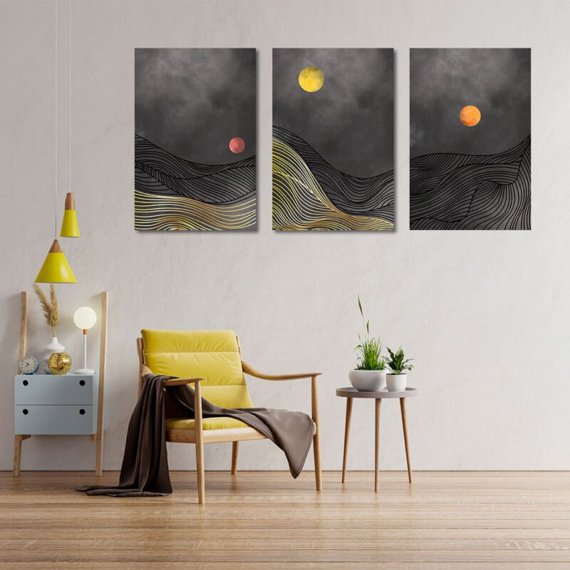 Set of Abstract mountain Nature 3 Panel Canvas Wall Art
