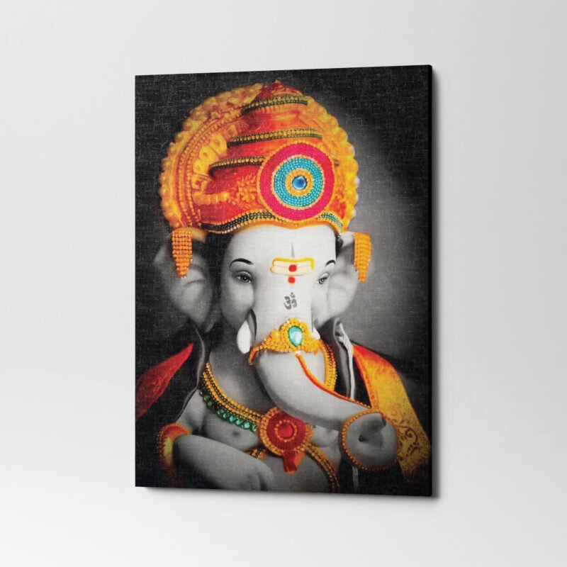 Ganpati Bappa with Golden Mukut Canvas Wall Art - Image 3