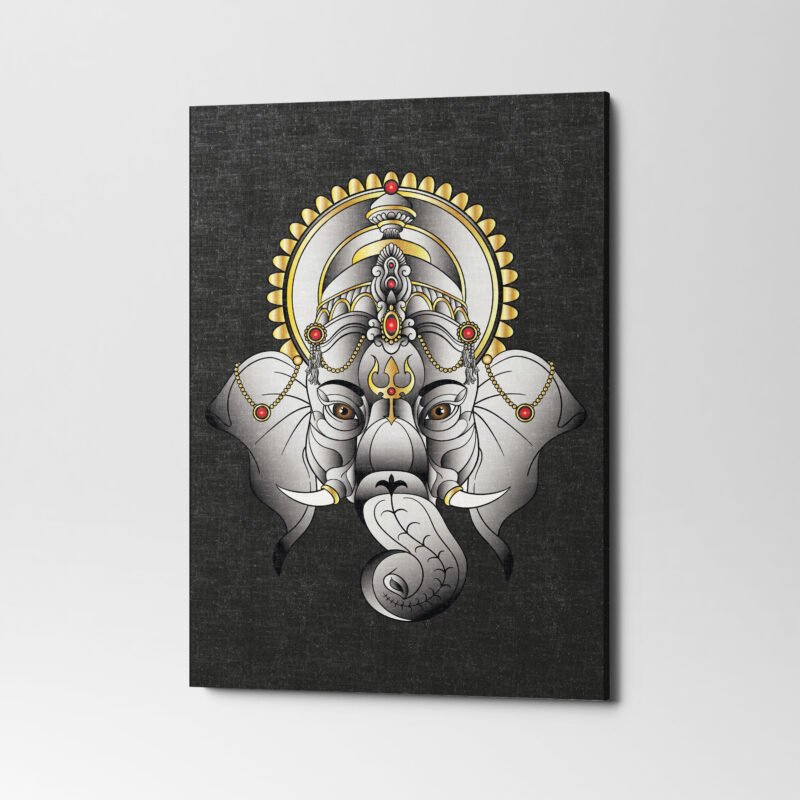 God Ganesha Face with black background Canvas Wall Art - Image 3