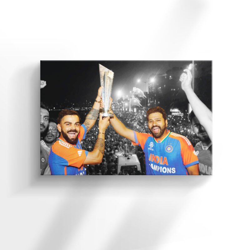 Virat Kohli and Rohit Sharma with Trophy on Road Show Canvas Wall Art - Image 2