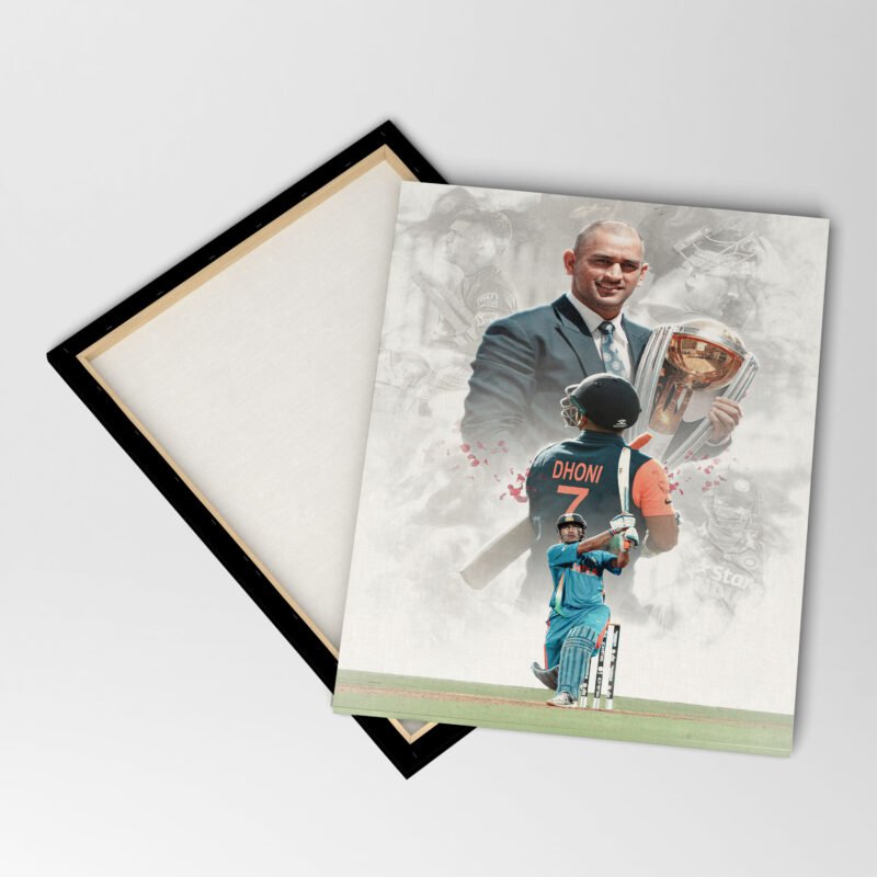 M S Dhoni with Trophy Creative Canvas Wall Art - Image 4