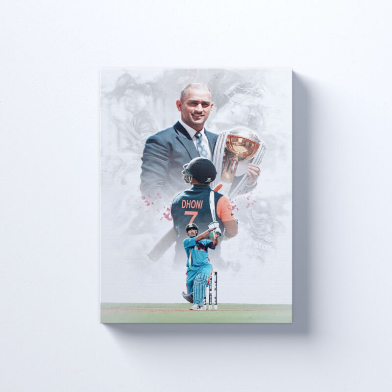 M S Dhoni with Trophy Creative Canvas Wall Art - Image 2
