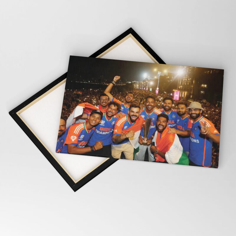 Indian Cricket Team Celebrate on their Open top Bus Canvas Wall Art - Image 4