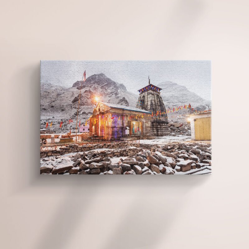 Kedarnath Temple with Snowfall Canvas Wall Art - Image 2