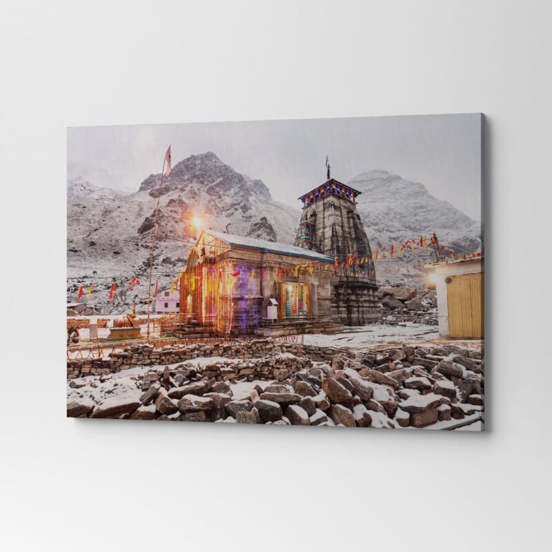Kedarnath Temple with Snowfall Canvas Wall Art - Image 3