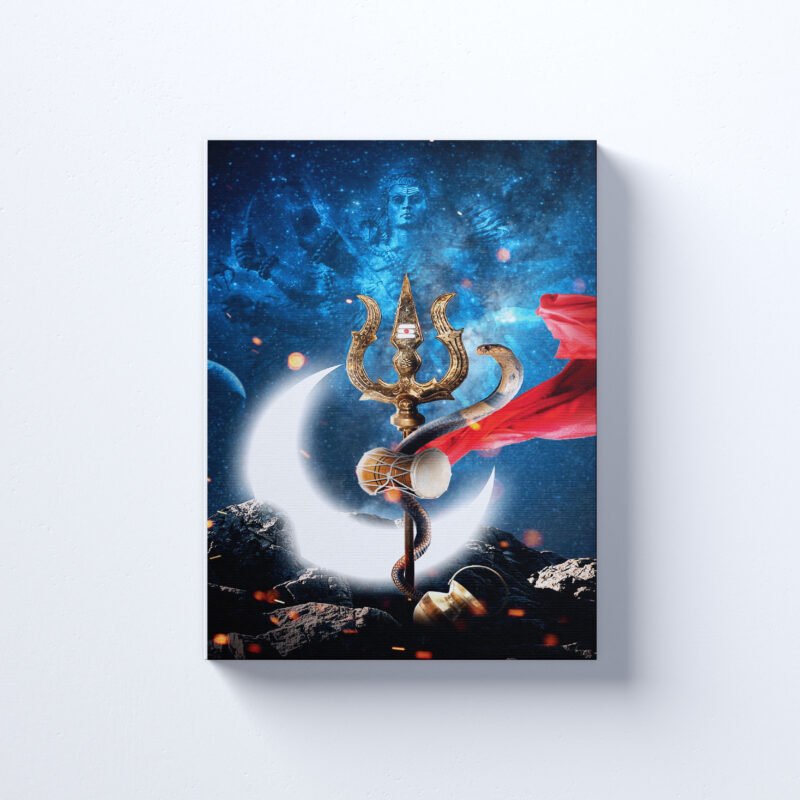 Lord Mahadev Moon Trident Canvas Wall Art - Image 2