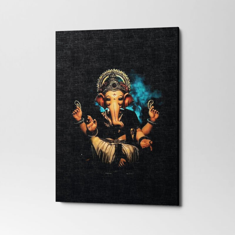 God Ganesh In Yellow Lights Bokeh Background Canvas Wall Art - Image 3