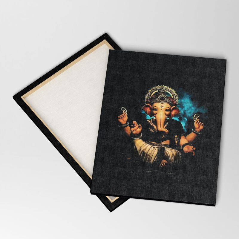 God Ganesh In Yellow Lights Bokeh Background Canvas Wall Art - Image 4