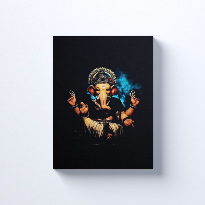 God Ganesh In Yellow Lights Bokeh Background Canvas Wall Art - Image 2