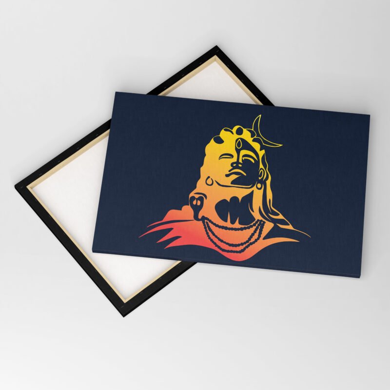 Orange Mahadev Painting on Dark Blue Canvas Wall Art - Image 4