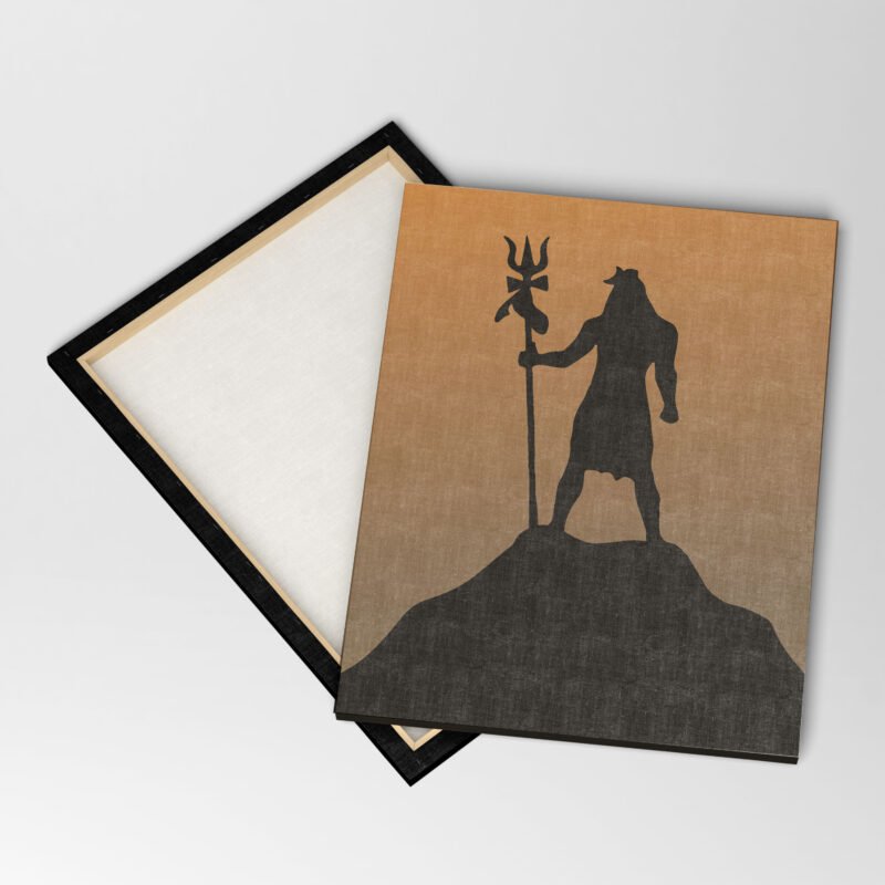 Silhouette of Mahadev Standing on Mountain peak sunset background Canvas Wall Art - Image 4